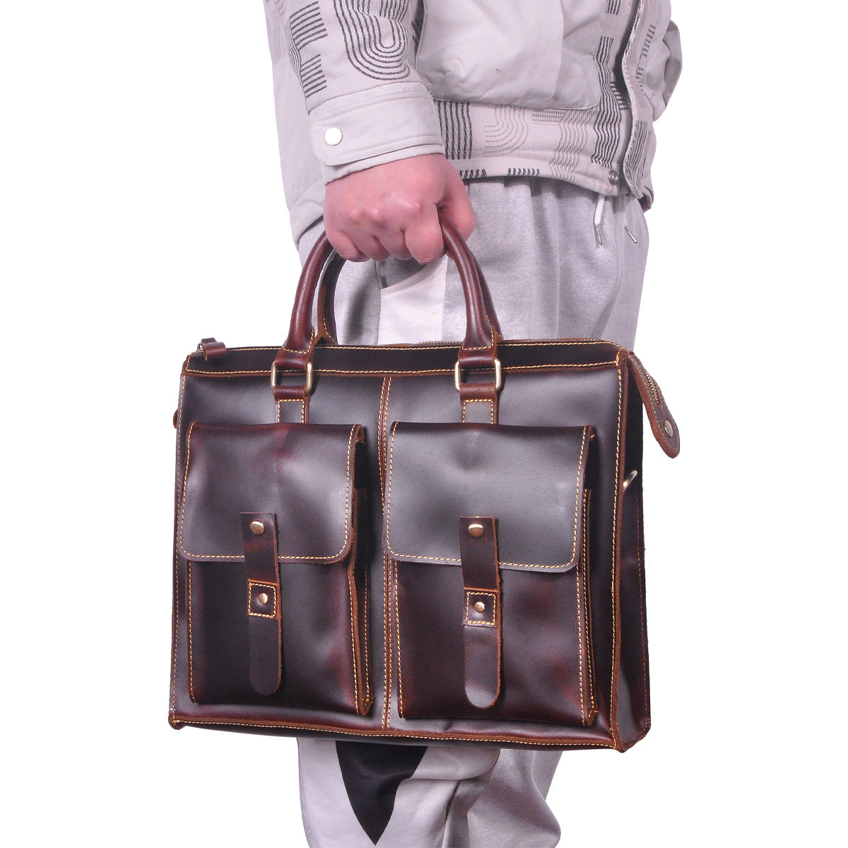 Men's Handbag Briefcase Cowhide Genuine Leather Retro Business Men Computer Bag