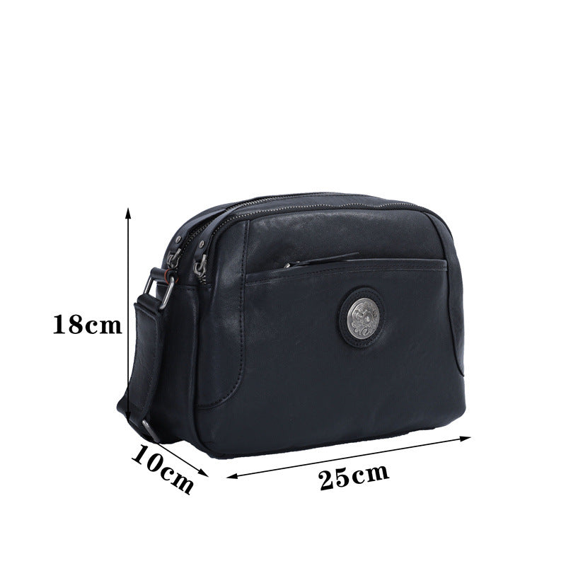 Men's Shoulder Bag Genuine Cowhide Leather Retro Casual Fashion Large Capacity Crossbody Bag for Men