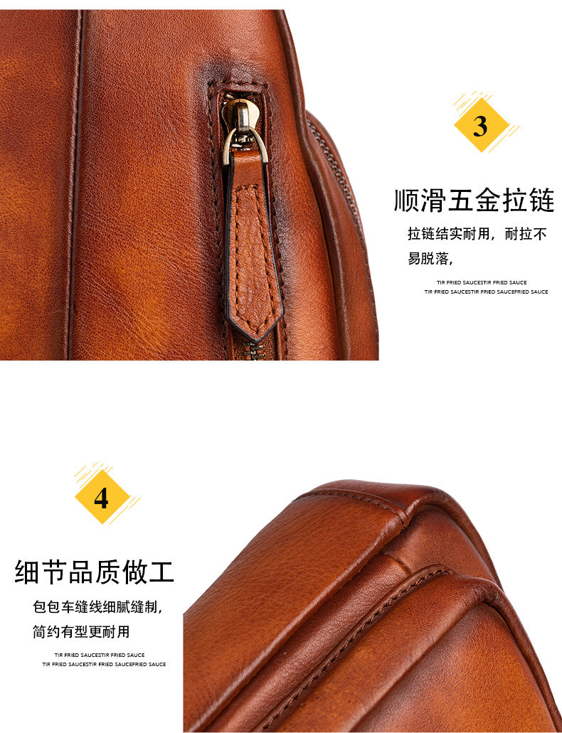 Men's Crossbody Bag Genuine Cowhide Leather Retro Casual Men's Bust Bag