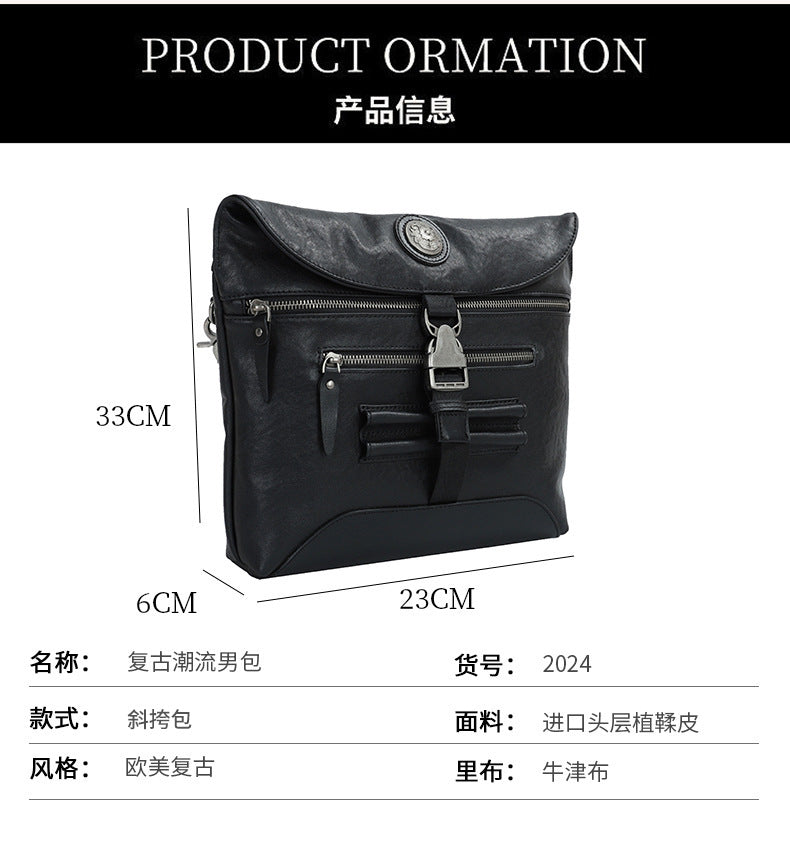 Men's Shoulder Bag Genuine Cowhide Leather Crazy Horse Retro Men's Crossbody Bag