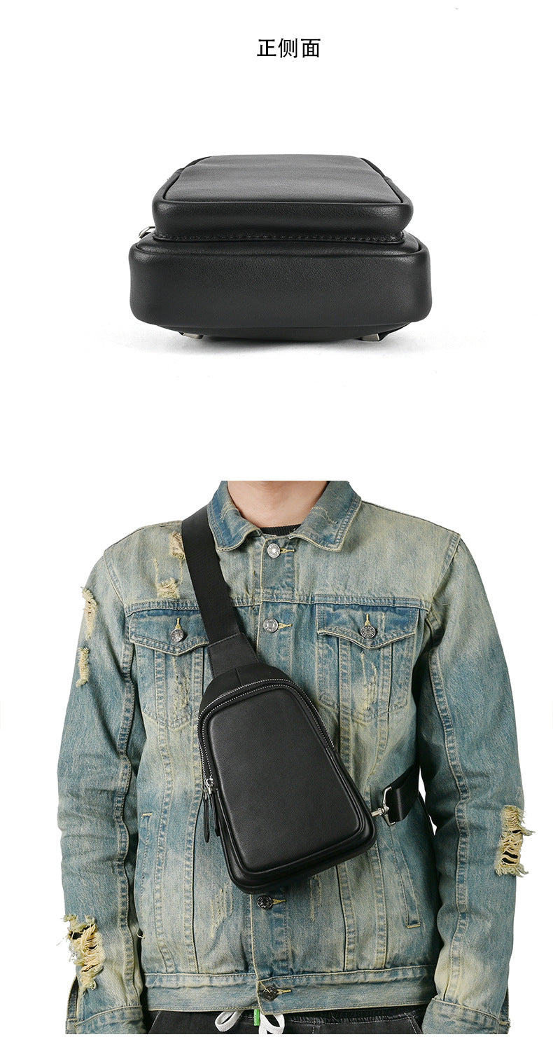 Men's bust bag Genuine cowhide leather retro casual men's crossbody bag smartphone pouch