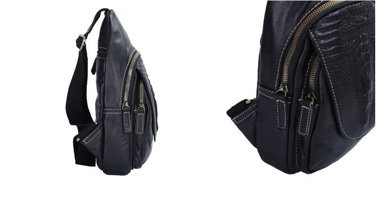 Men's Bust Bag Shoulder Bag Cowhide Crocodile Crest Retro Casual Crossbody Bag for Men