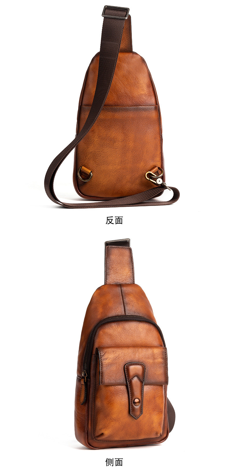 Men's bust bag Genuine cowhide leather retro casual crossbody bag for men