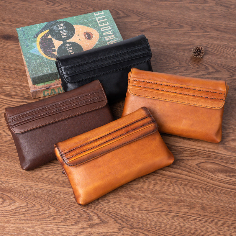 Men's Clutch Bag Genuine Cowhide Leather Retro Casual Men's Handbag