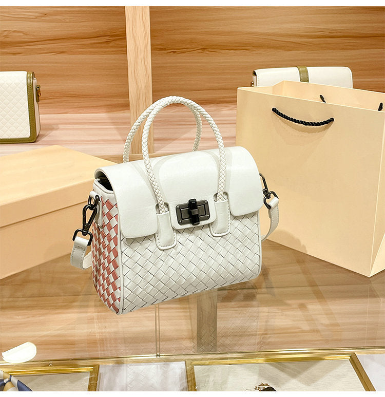 Genuine leather women's bag sheep leather woven bag fashionable casual shoulder bag handbag.bag