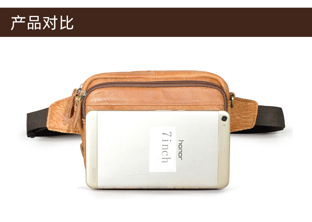 Men's Waist Pouch Cowhide Genuine Leather Simple Fashion Retro Outdoor Men's Bust Bag Shoulder Bag