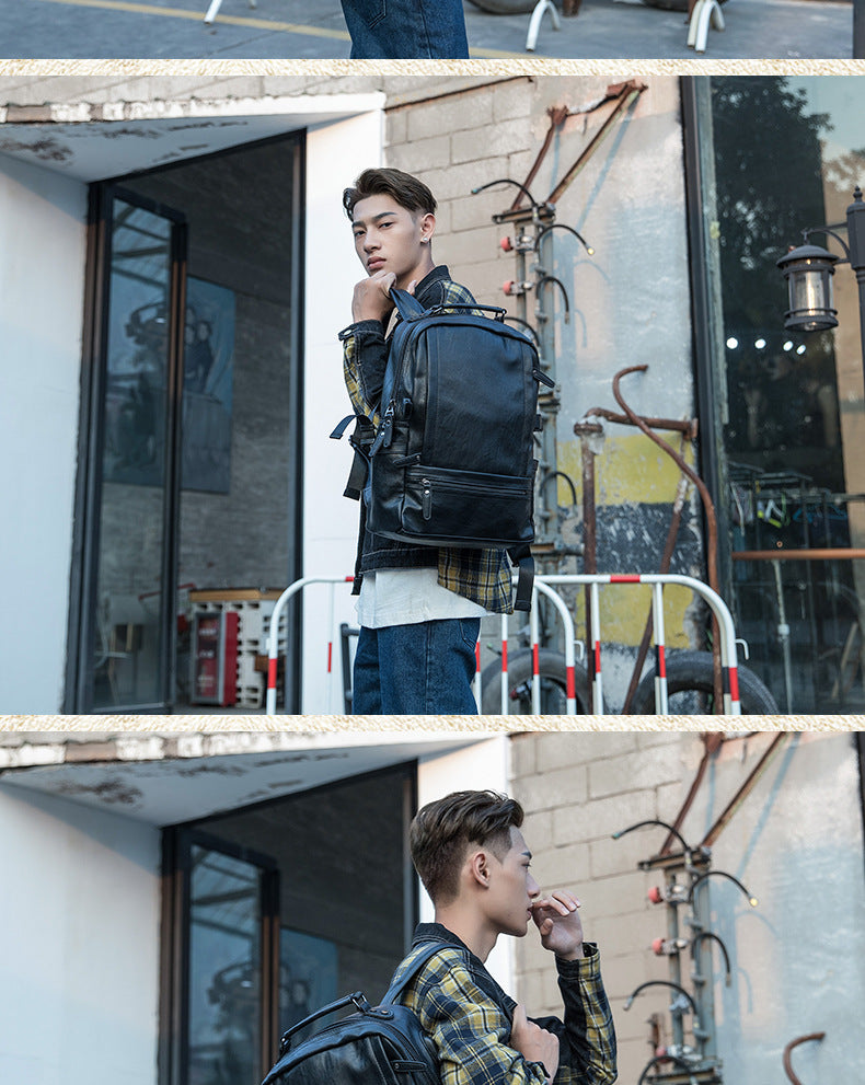 Men's rucksack cowhide genuine leather original handmade Korean fashion personality USB charging bag for men