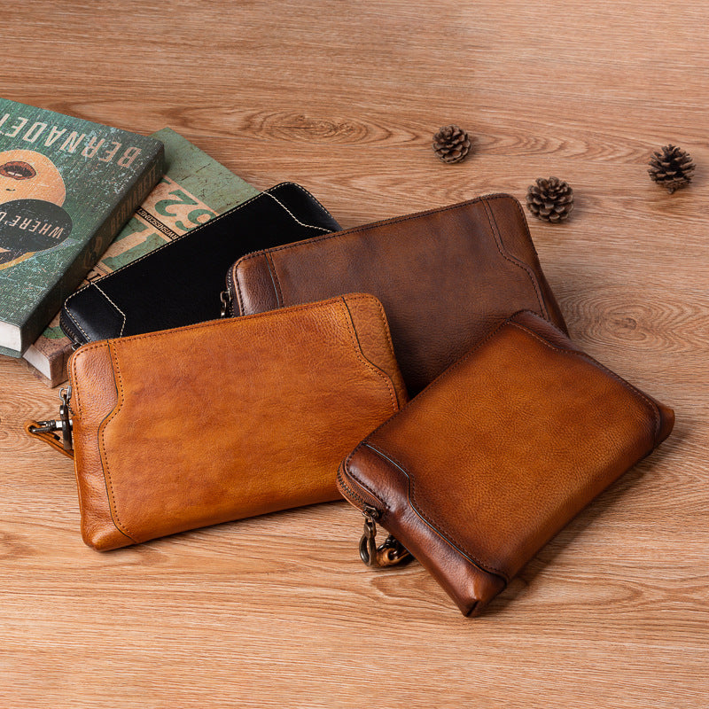 Men's Clutch Bag Genuine Cowhide Leather Retro Casual Men's Bag