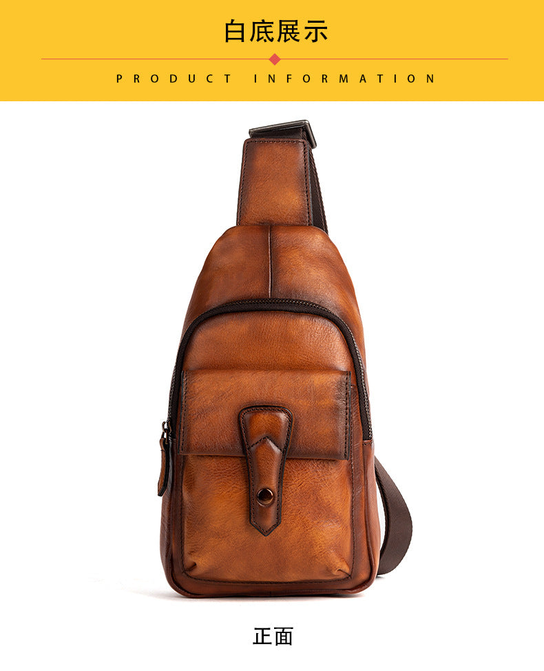 Men's bust bag Genuine cowhide leather retro casual crossbody bag for men