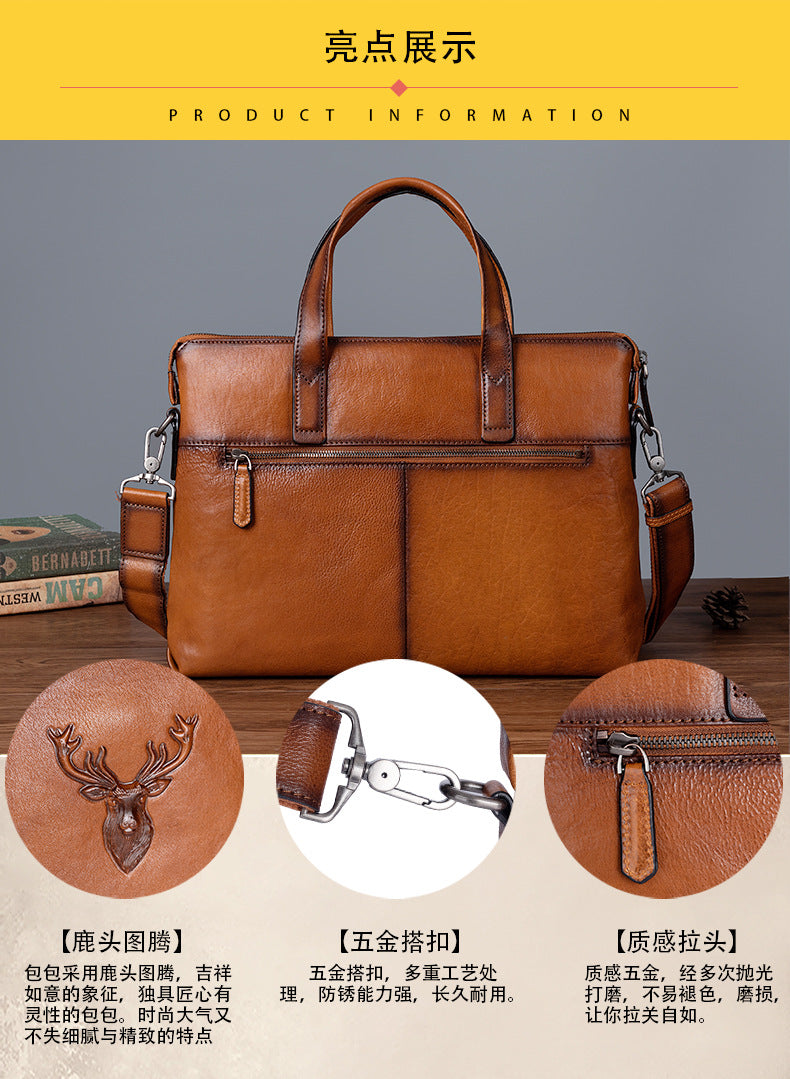 Men's Briefcase Cowhide Genuine Leather Casual Men's Handbag File Bag