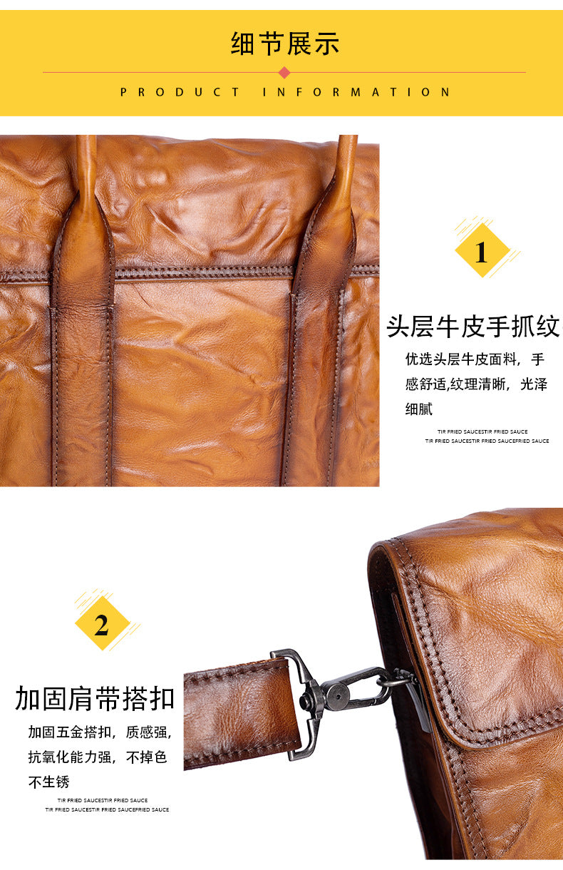 Men's Briefcase Genuine Cowhide Leather Casual Bag Travel Bag for Men