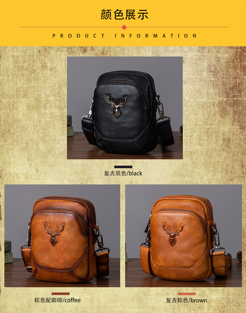 Men's Bust Bag Versatile Cowhide Genuine Leather Retro Casual Crossbody Bag for Men