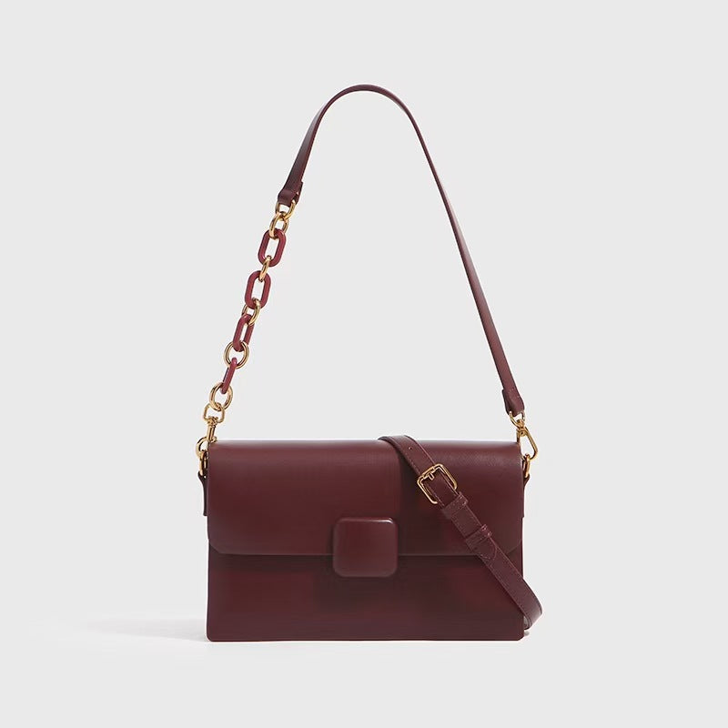 Acrylic chain back luxury genuine leather women's bag trendy fashion diagonal armpit bag shoulder bag.pochette