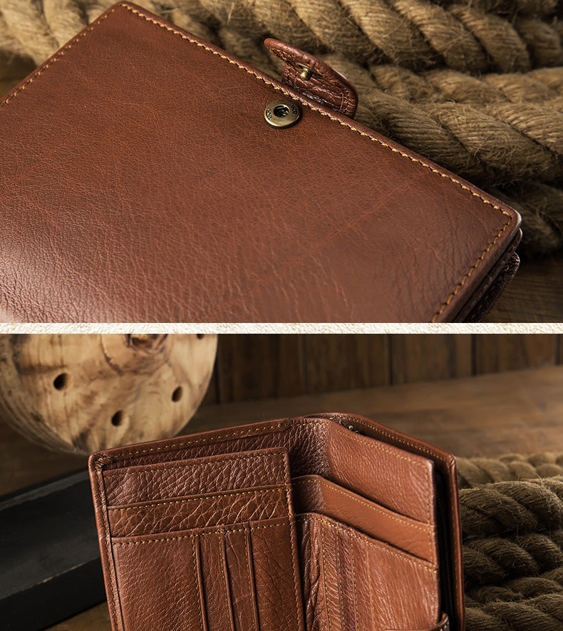 Men's Wallet Genuine Cow Leather Handmade Original Large Capacity Soft Leather Simple Men's Wallet