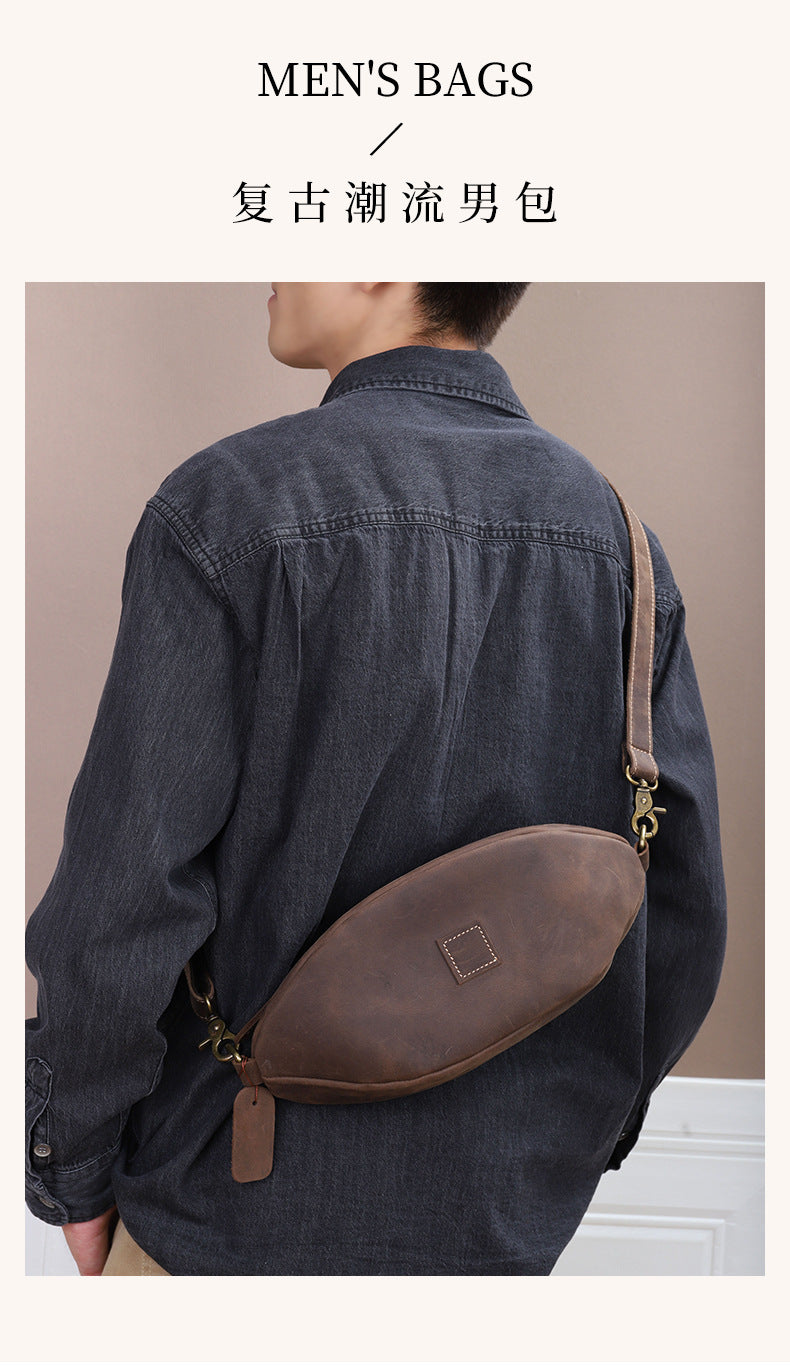Men's Bust Bag Cowhide Crazy Horse Retro Casual Fashion Shoulder Bag Men's Crossbody Bag Waist Pouch