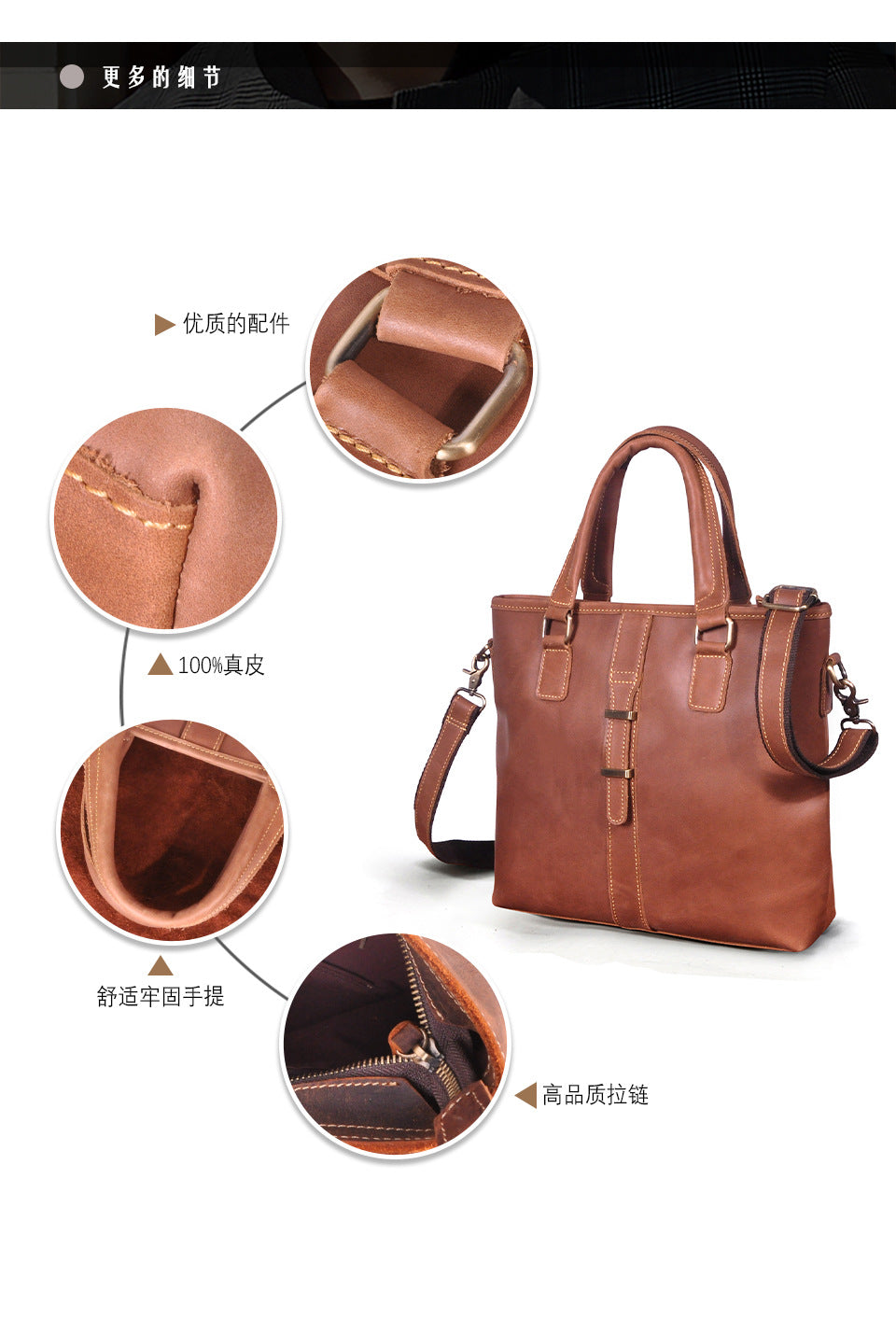 Men's Briefcase Shoulder Bag Retro Business Handbag Cowhide Genuine Leather Men Computer Bag