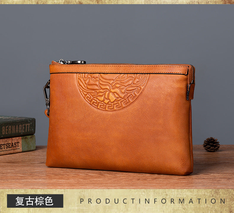 Men's Clutch Bag Genuine Cowhide Leather Retro Casual Men's Handbag