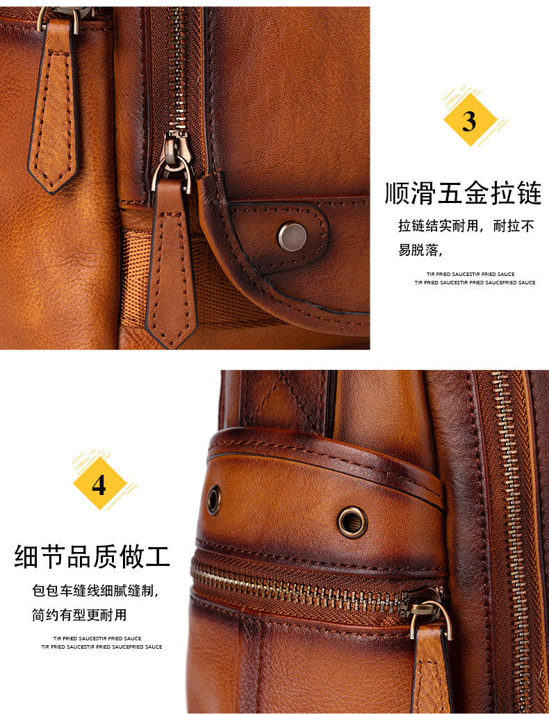 Men's Shoulder Bag Genuine Cowhide Leather Retro Casual Crossbody Bag for Men