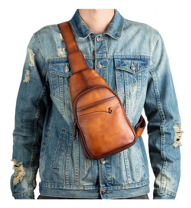 Men's bust bag genuine cowhide leather retro casual crossbody bag for men