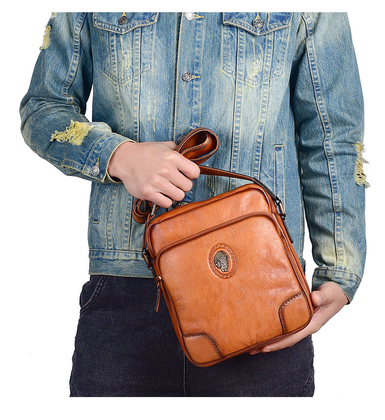 Men's Shoulder Bag Genuine Cowhide Leather Casual Retro Crossbody Bag for Men