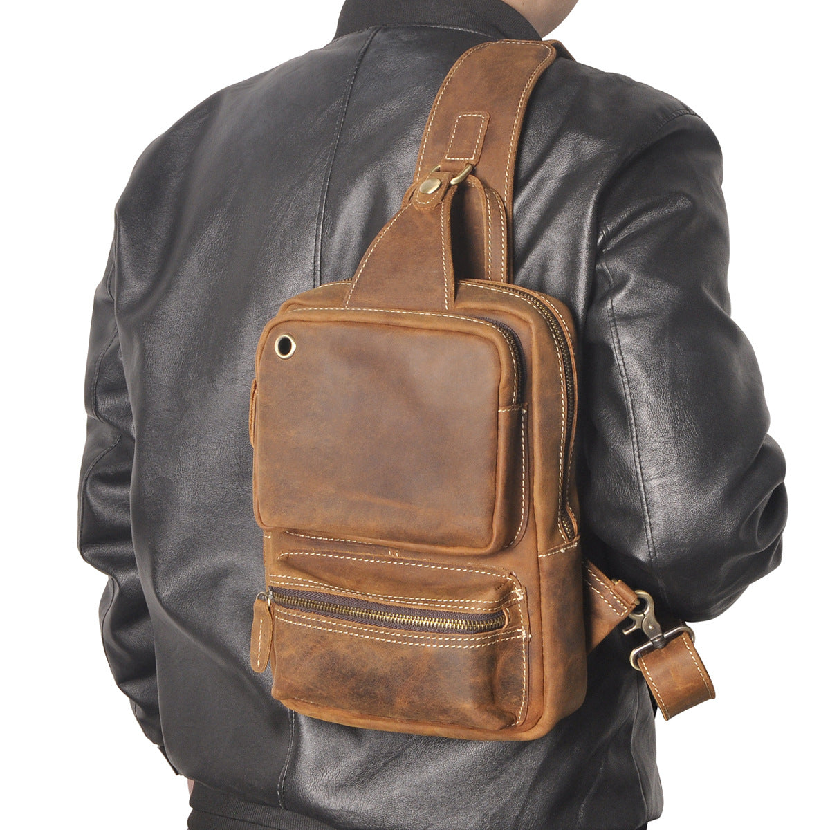 Men's bust bag Genuine cowhide leather outdoor multipurpose crossbody bag for men