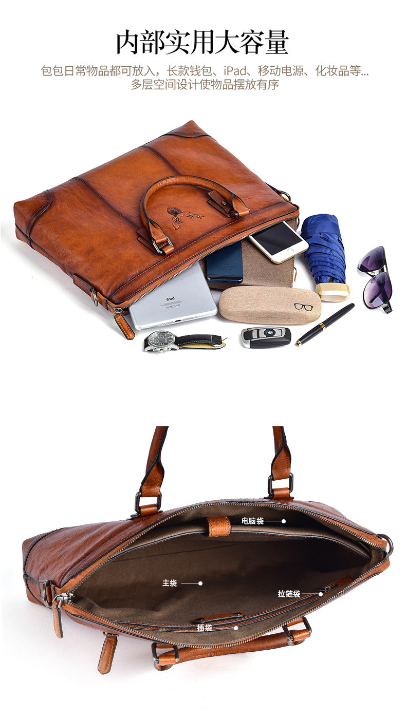 Men's Briefcase Genuine Cowhide Leather Retro Casual Business Bag Men's Handbag