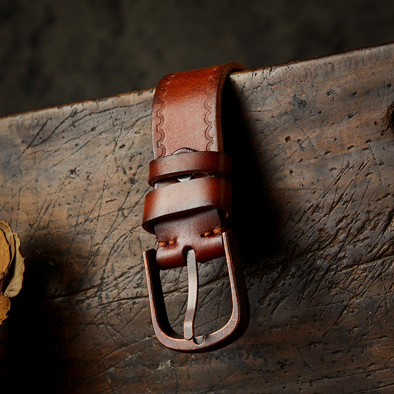Men's belt handmade vintage cowhide genuine leather casual fashion needle buckle copper buckle belt