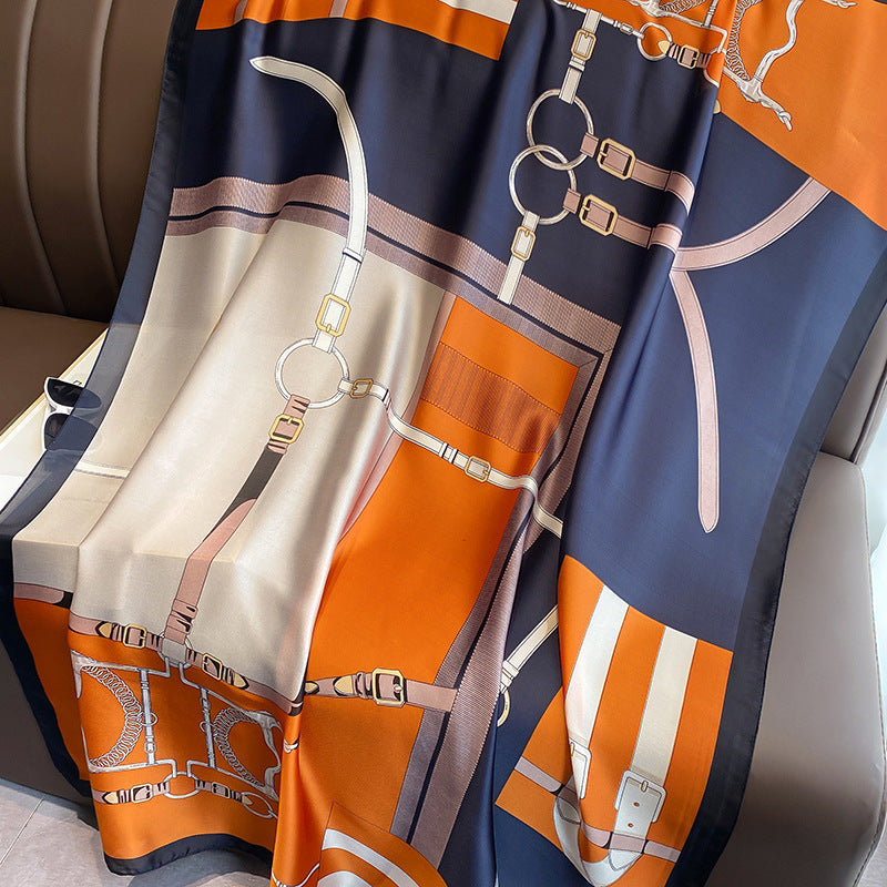 Scarf striped pattern sunscreen simulation silk fashion color beach trend printed pattern scarf