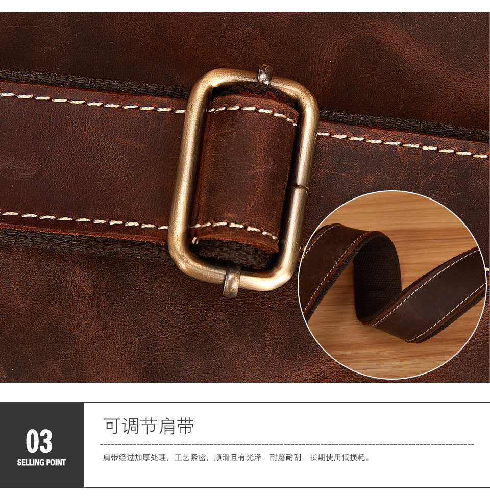 Men's Shoulder Bag Cowhide Genuine Leather Retro Travel Outdoor Crossbody Bag for Men