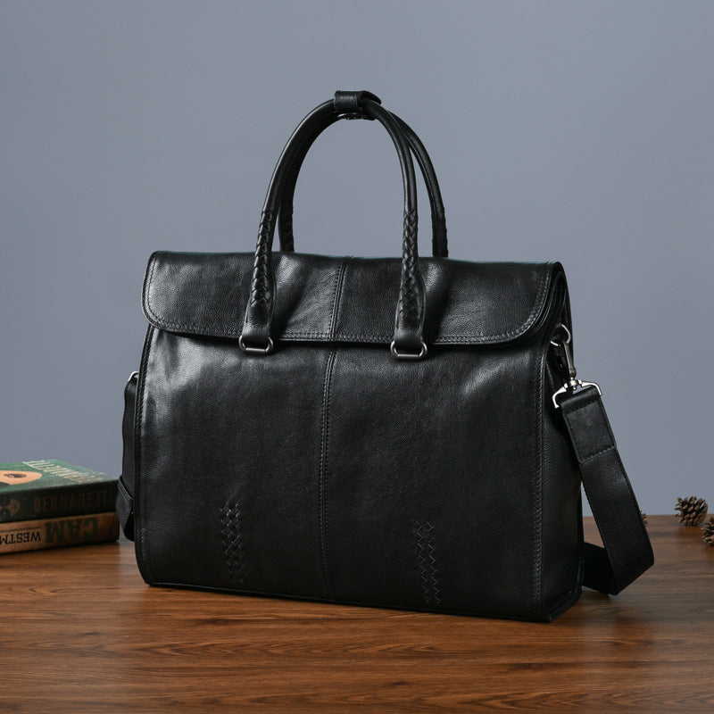 Men's briefcase genuine cowhide leather simple fashion retro casual business men's handbag computer bag