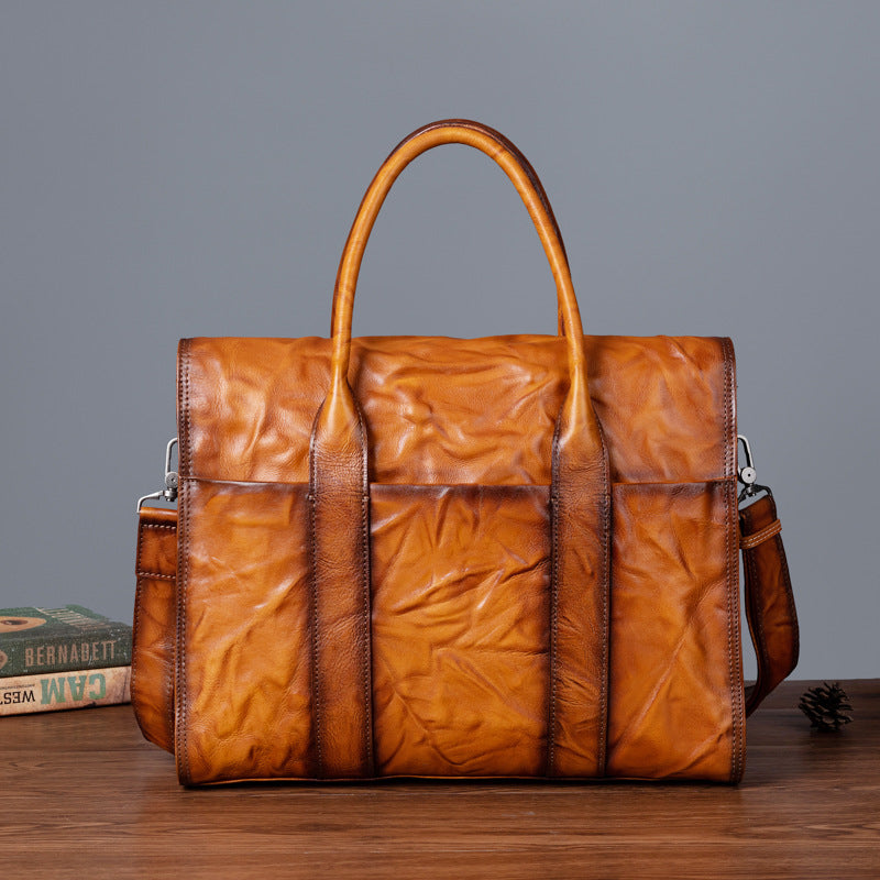 Men's Briefcase Genuine Cowhide Leather Casual Bag Travel Bag for Men