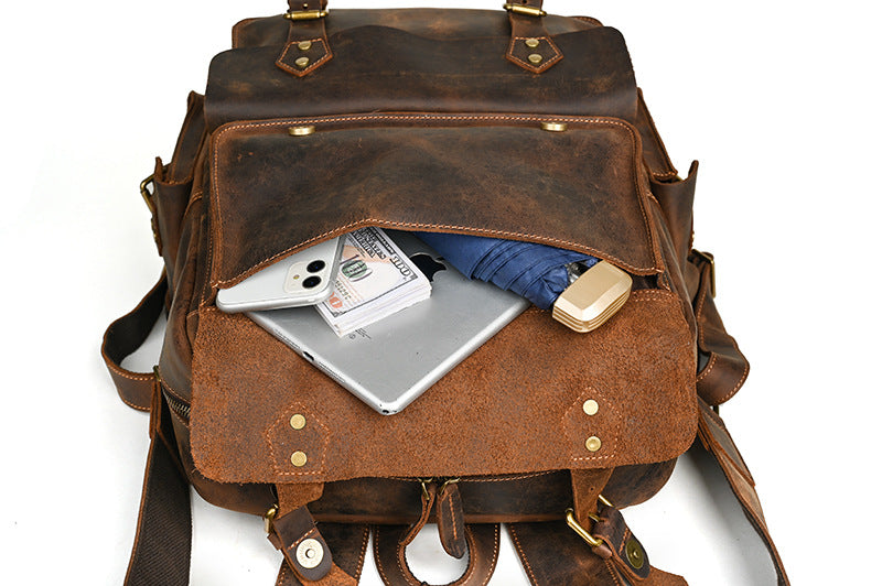 Men's backpack Cowhide genuine leather large capacity outdoor casual men's travel bag computer bag