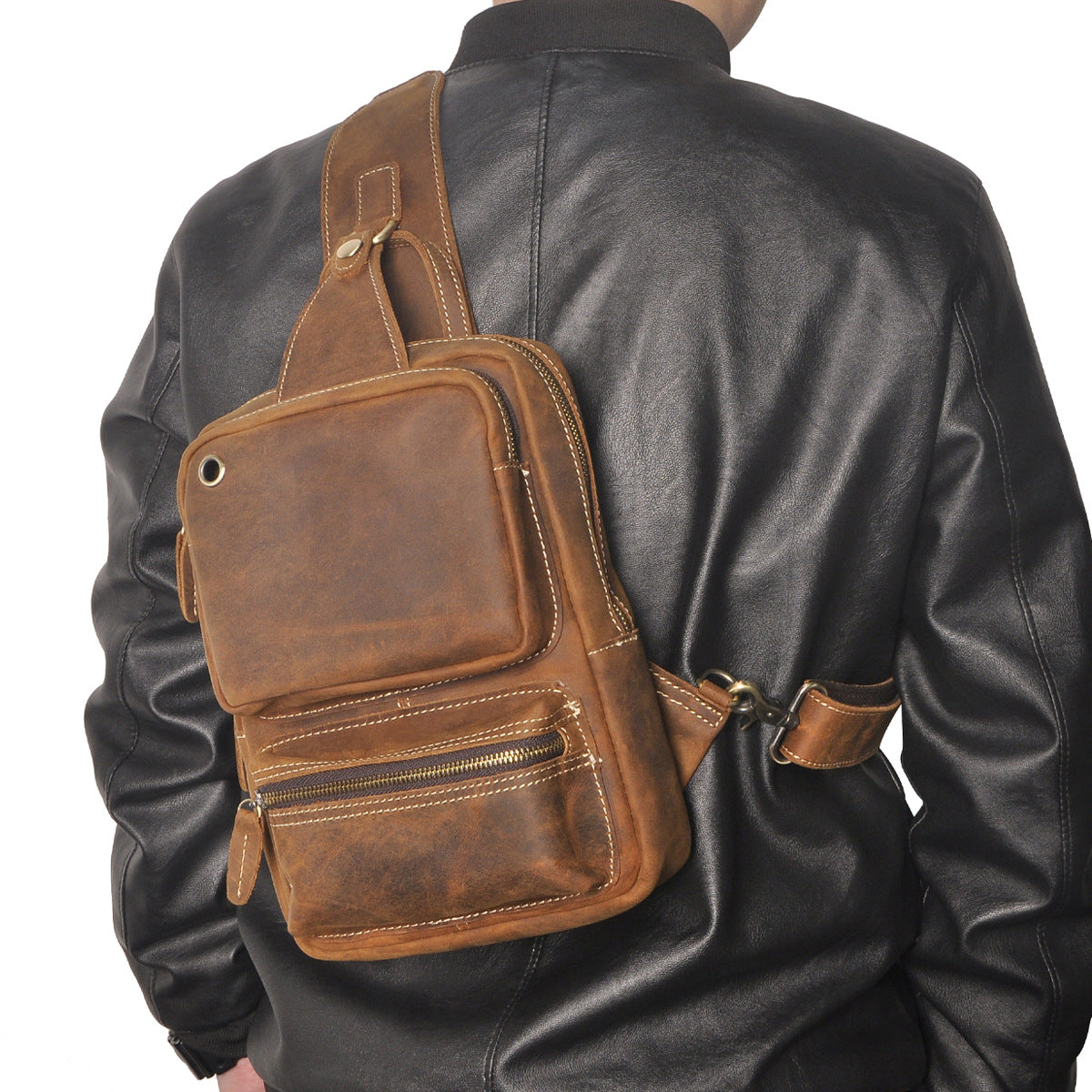 Men's bust bag Genuine cowhide leather outdoor multipurpose crossbody bag for men