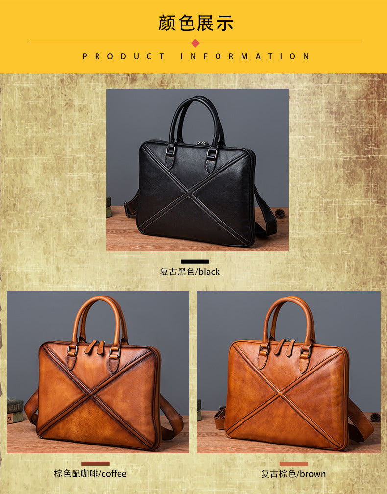 Men's Briefcase Genuine Leather Cowhide Retro Casual Men Handbag