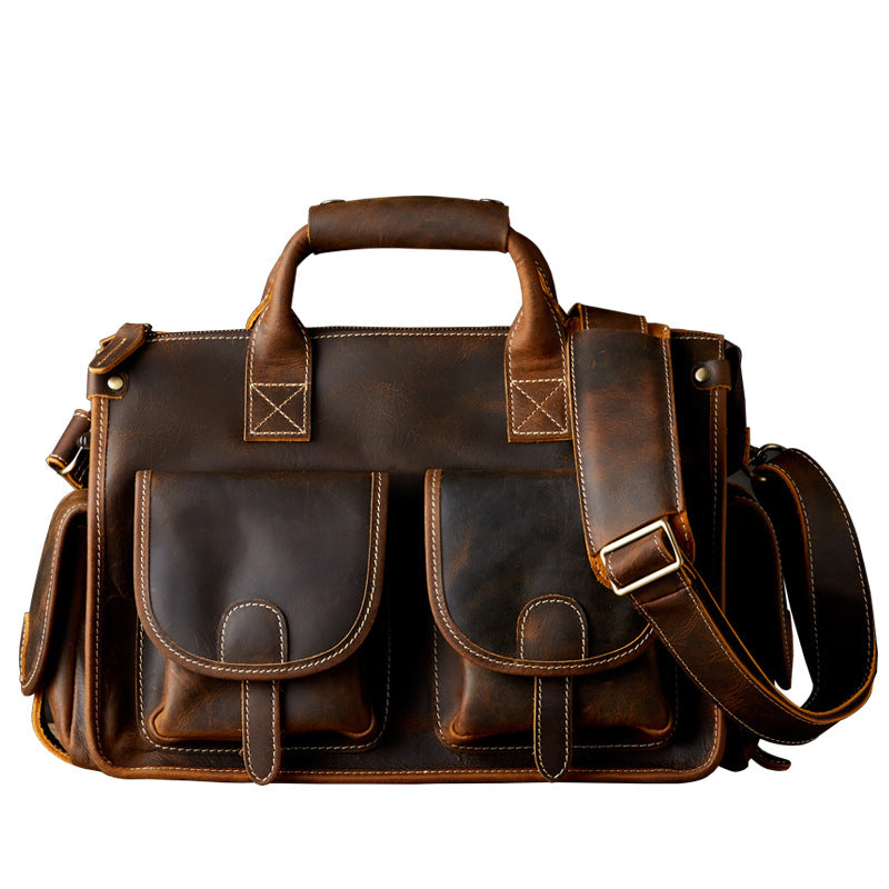 Men's original handmade handbag travel bag cowhide genuine leather messenger bag crossbody shoulder bag