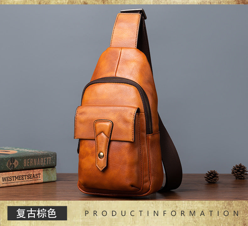 Men's bust bag Genuine cowhide leather retro casual crossbody bag for men