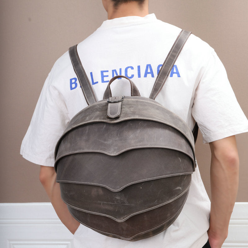 Men's Backpack Cowhide Genuine Leather Crazy Horse Personality Fashion Beatles Casual Men's Travel Bag