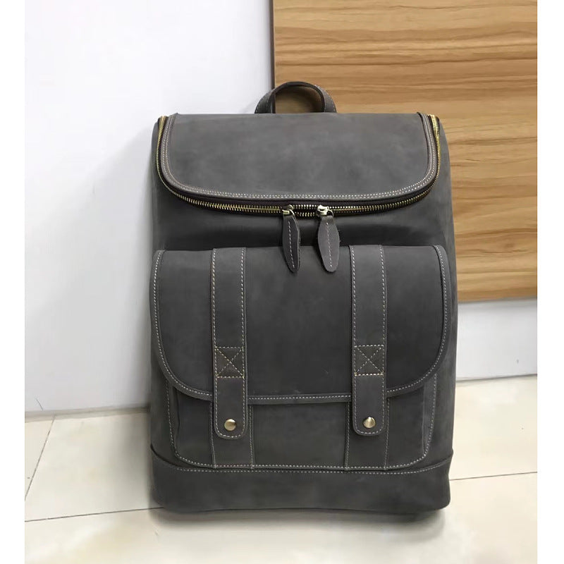 Men's Backpack Genuine Cowhide Leather Crazy Horse Retro Unisex Travel Bag