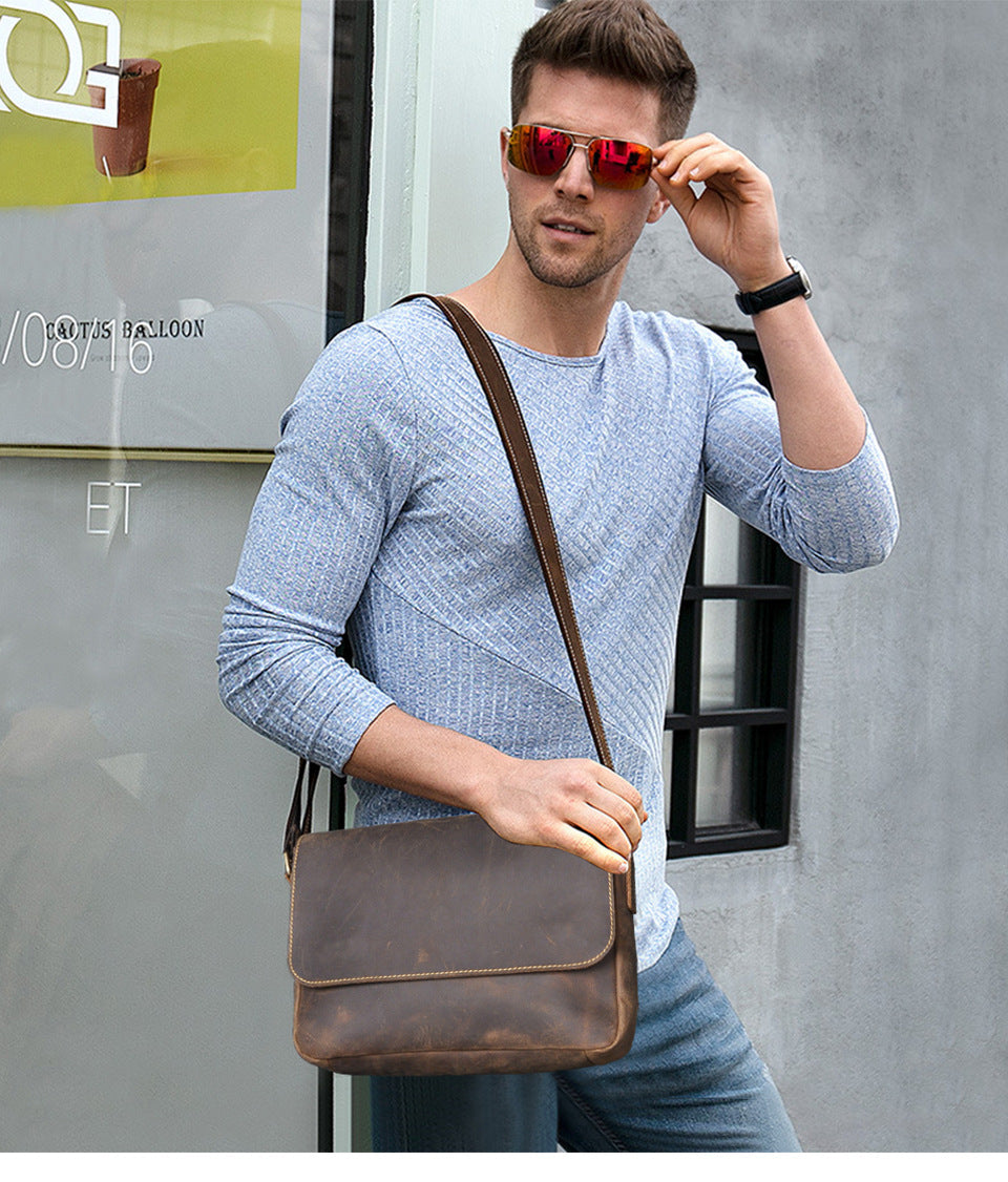 Men's shoulder bag Genuine cowhide leather retro crossbody bag for men