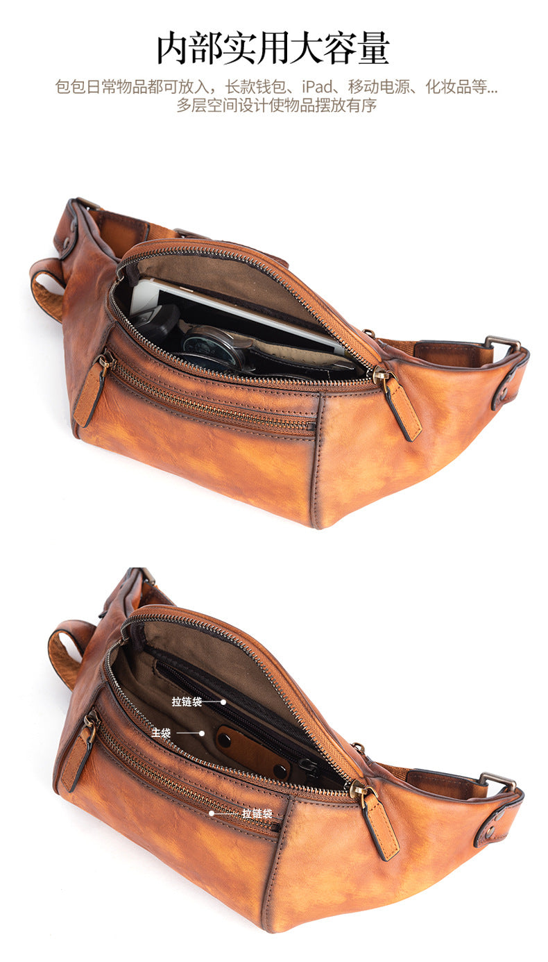 Men's Waist Pouch Cowhide Genuine Leather Retro Casual Men Bag