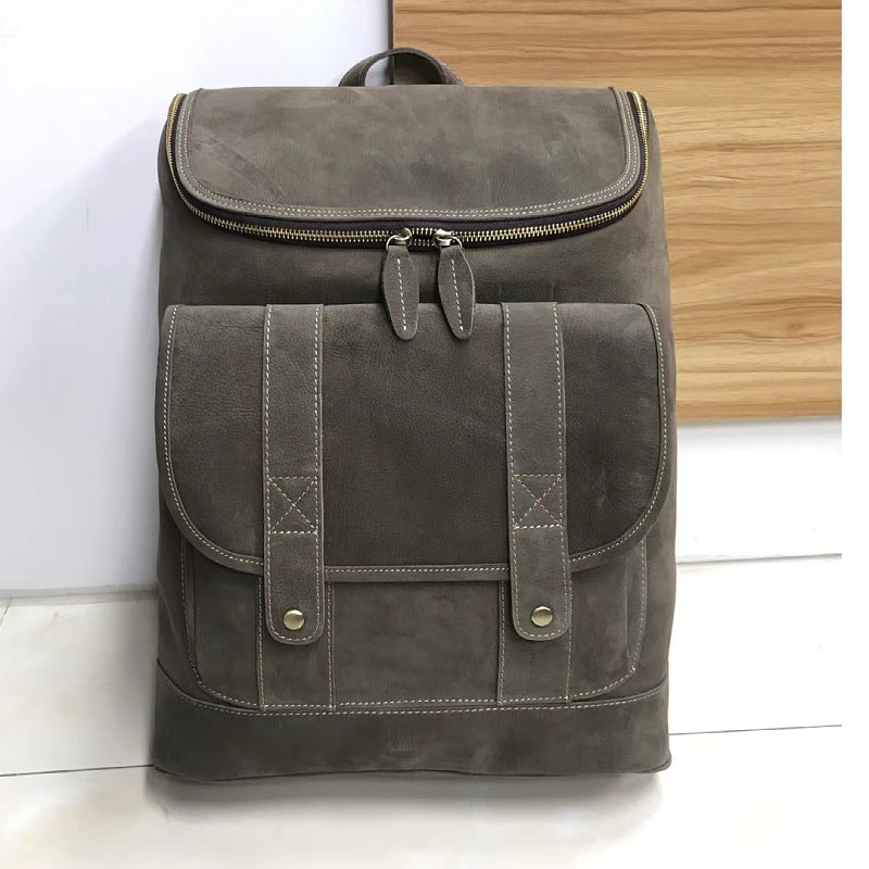 Men's Backpack Genuine Cowhide Leather Crazy Horse Retro Unisex Travel Bag