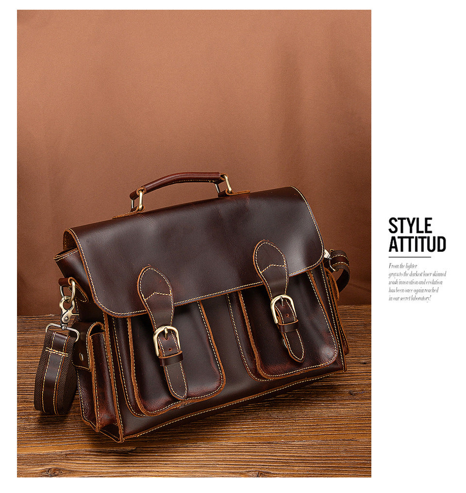 Men's Briefcase Handbag Cowhide Genuine Leather Retro Business Computer Bag for Men