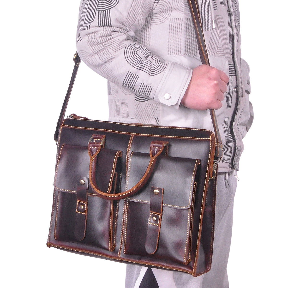 Men's Handbag Briefcase Cowhide Genuine Leather Retro Business Men Computer Bag
