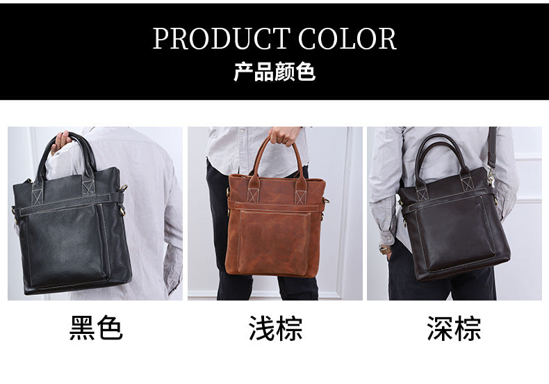 Men's Shoulder Bag Genuine Cowhide Leather Casual Business Crossbody Bag for Men