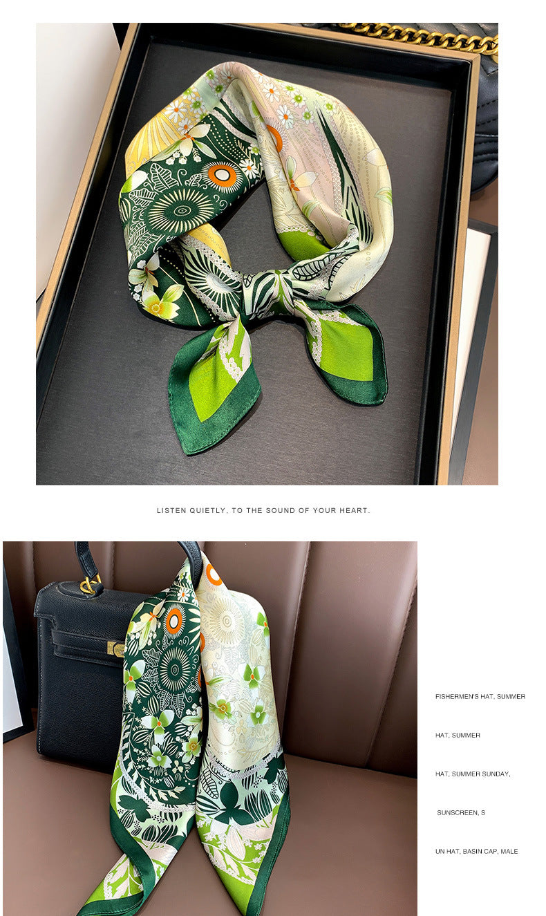 Silk scarf print pattern fashionable women's small scarf temperament neckerchief
