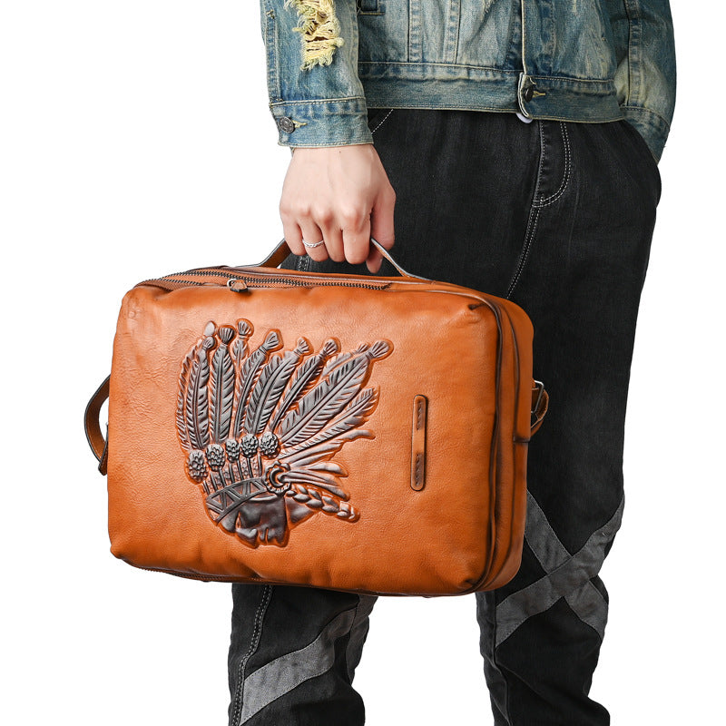 Men's backpack cowhide genuine leather retro fashion computer bag men's casual travel bag