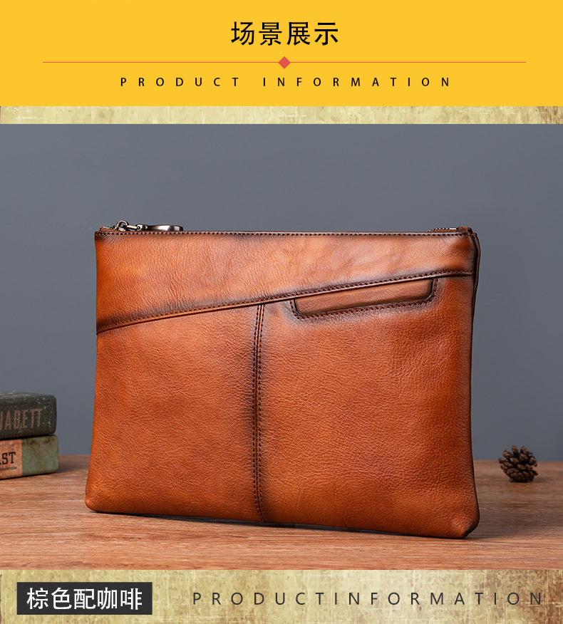 Men's Wallet Cowhide Genuine Leather Clutch Bag Retro Casual Men's Handbag