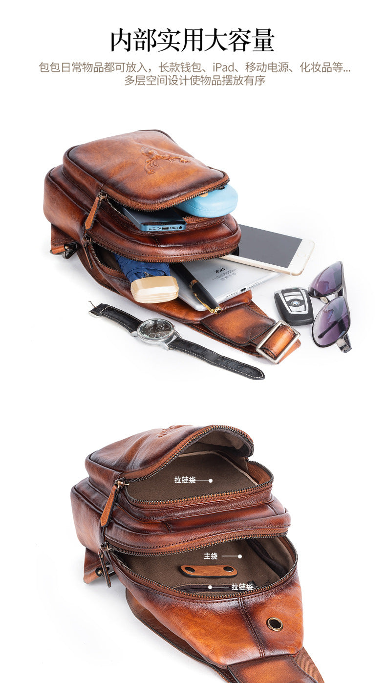 Men's bust bag Genuine cowhide leather retro casual crossbody bag for men