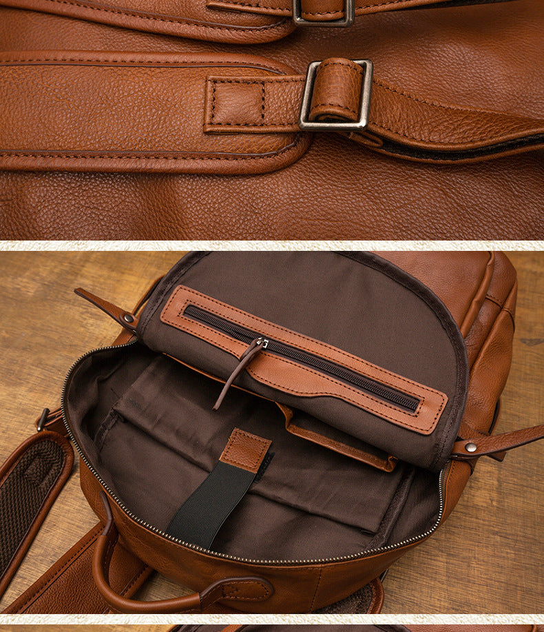 Men's backpack handmade cowhide genuine leather simple casual quality travel bag