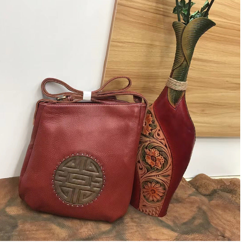 Men's Shoulder Bag Genuine Cowhide Leather Retro Fashion Casual Crossbody Bag for Men